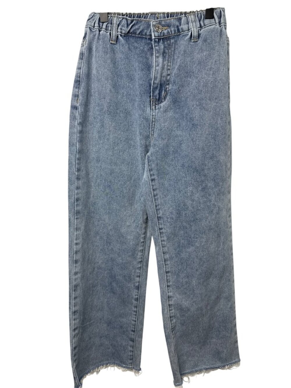 SHEIN Girls 11Y Blue Straight Leg Jeans Lace Trim Raw Hem Denim